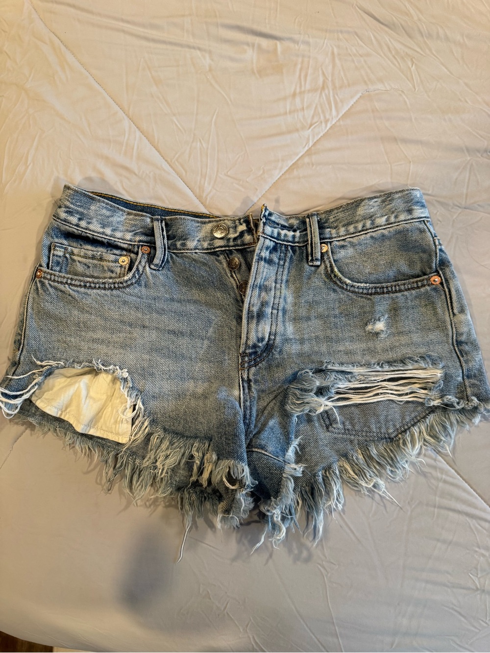 We The Free Frayed Distressed Light Blue Denim Shorts